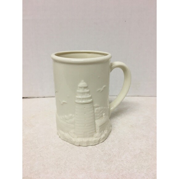 Lighthouse CROSSROADS Embossed Collectible Ivory Mug-Cup 12oz - Picture 1 of 6